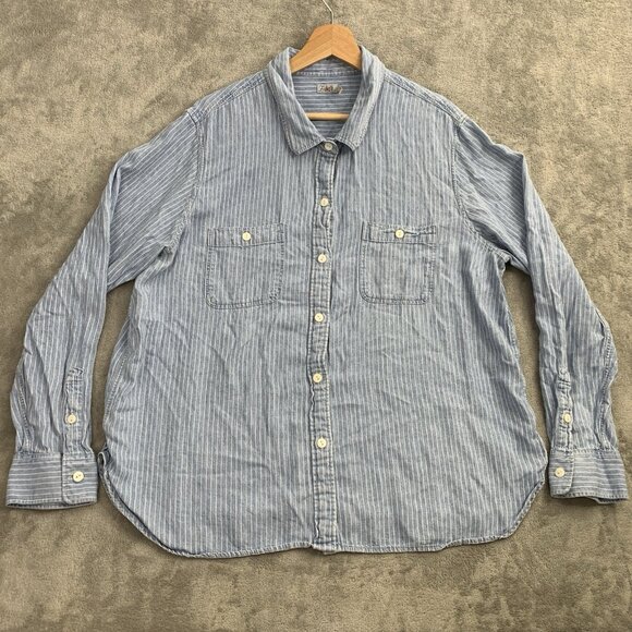 Faherty Tried & True Chambray Shirt Women XXL Blue Striped Linen Blend Boho Top - Picture 1 of 10